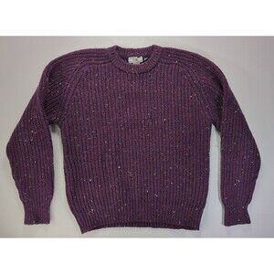 Gap Pure Wool Knit Sweater Women's XL Purple Flecked Chunky Fisherman Pullover
